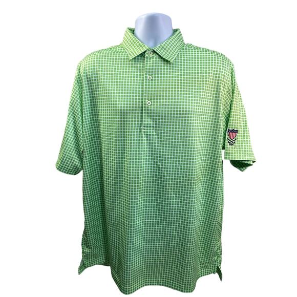 Donald Ross Polo Shirt Mens Large Green Golf Stretch 1894 USA Club Crest - Picture 1 of 9